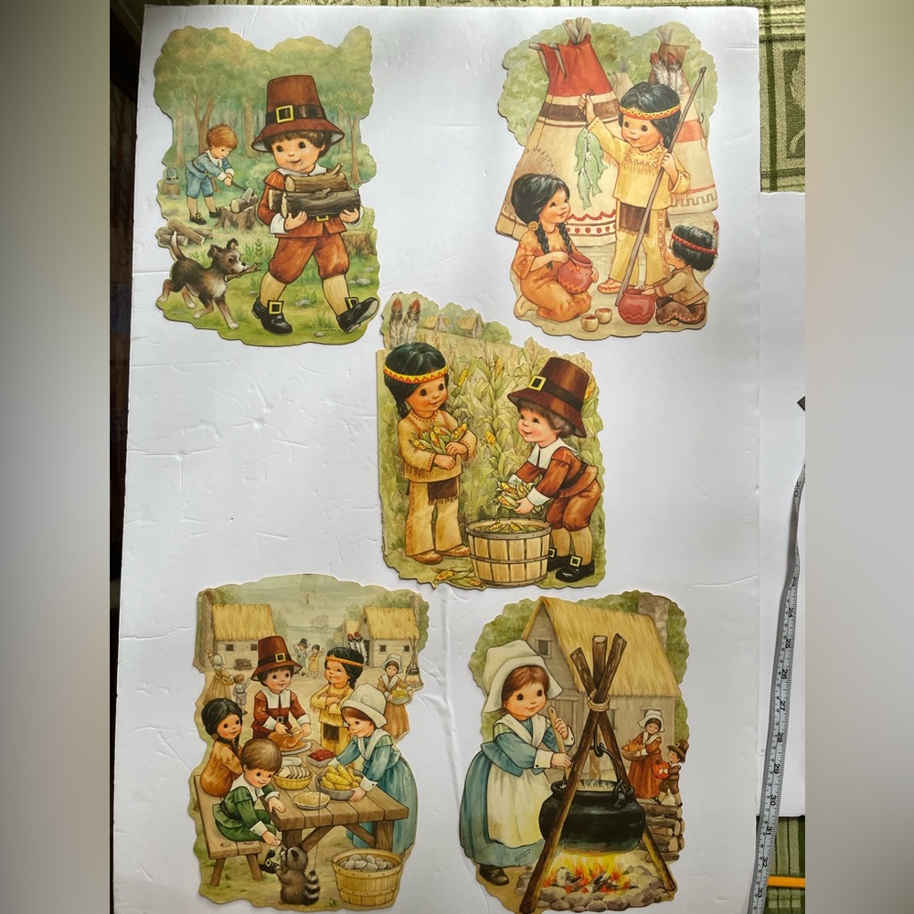 Vintage Die-cuts Pilgrim and Indian Children: Thanksgiving